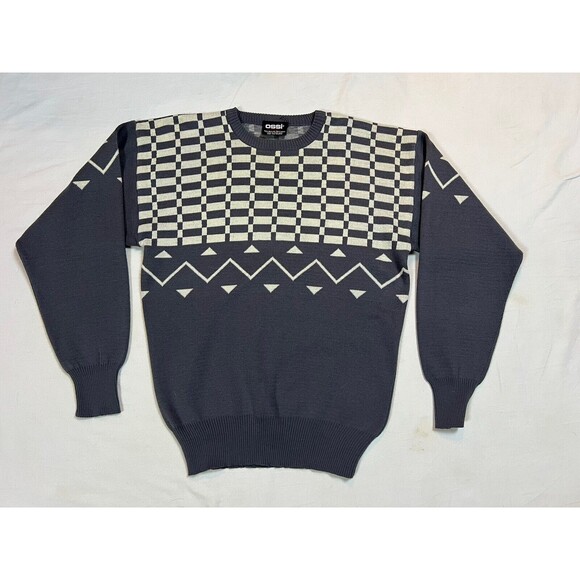Ossi Skiwear Sweater Pullover Gray Vintage‎ 1980s Large Geometric Wool Acrylic - Picture 3 of 14